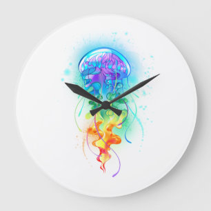 Rainbow jellyfish large clock