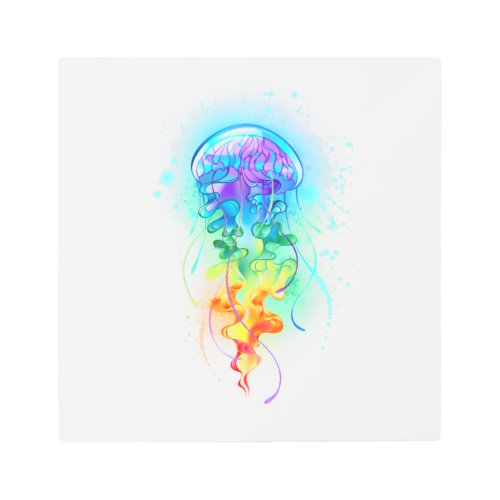 Rainbow jellyfish metal print