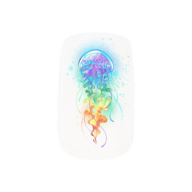 Rainbow jellyfish minx nail art (Left Thumb)