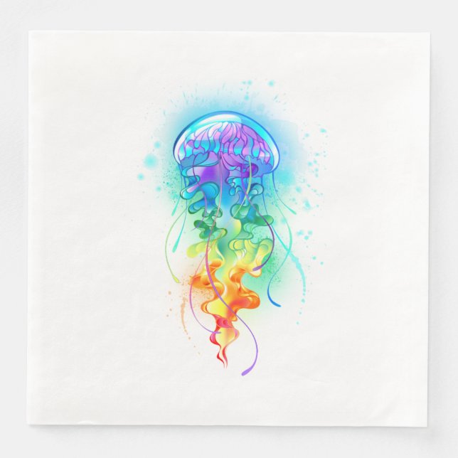 Rainbow jellyfish paper dinner napkins (Front)