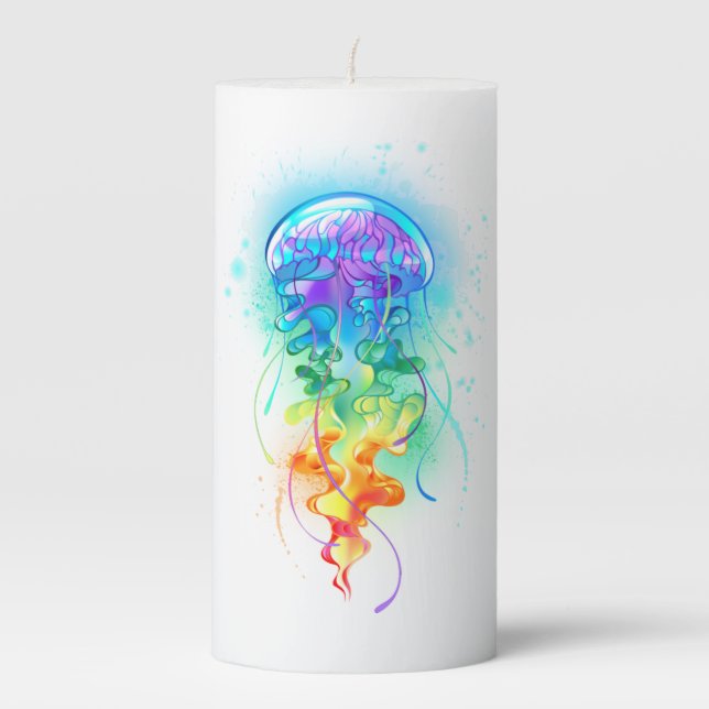 Rainbow jellyfish pillar candle (Front)