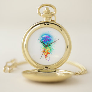 Rainbow jellyfish pocket watch
