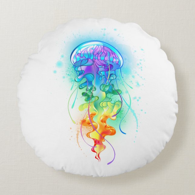 Rainbow jellyfish round pillow (Front)