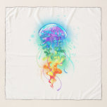 Rainbow jellyfish scarf<br><div class="desc">Large, iridescent, artistically drawn, bright jellyfish, with long tentacles on white, painted over with multicolored watercolor background. Rainbow jellyfish.</div>