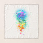 Rainbow jellyfish scarf<br><div class="desc">Large, iridescent, artistically drawn, bright jellyfish, with long tentacles on white, painted over with multicolored watercolor background. Rainbow jellyfish.</div>
