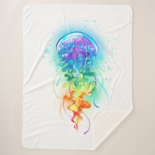 Rainbow jellyfish sherpa blanket