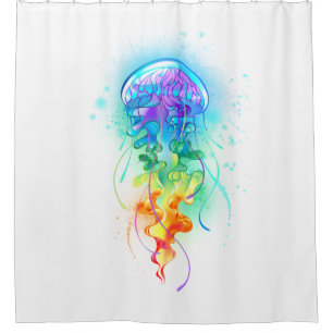 Rainbow jellyfish shower curtain
