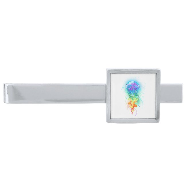 Rainbow jellyfish silver finish tie bar (Front)