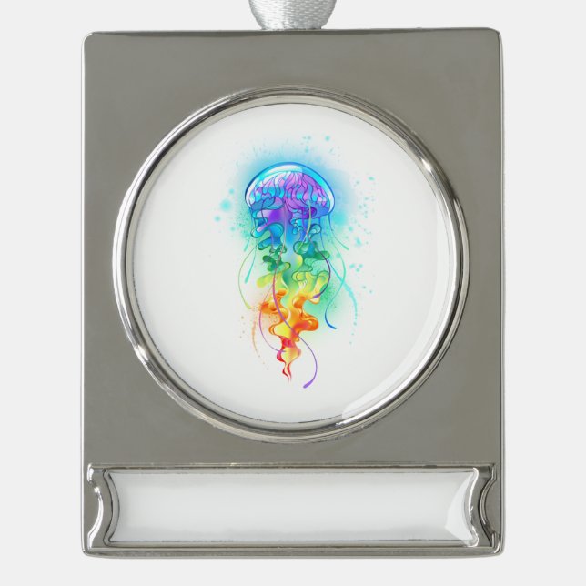 Rainbow jellyfish silver plated banner ornament (Front)