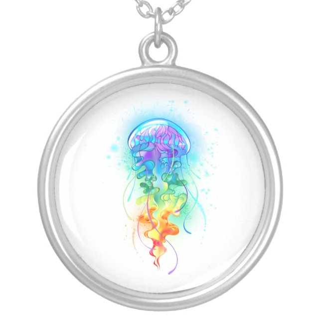 Rainbow jellyfish silver plated necklace (Front)