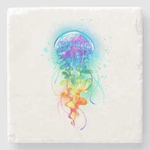 Rainbow jellyfish stone coaster