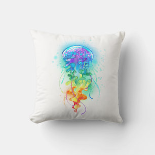 Rainbow jellyfish throw pillow
