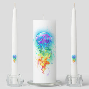 Rainbow jellyfish unity candle set
