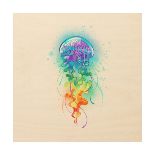 Rainbow jellyfish wood wall art