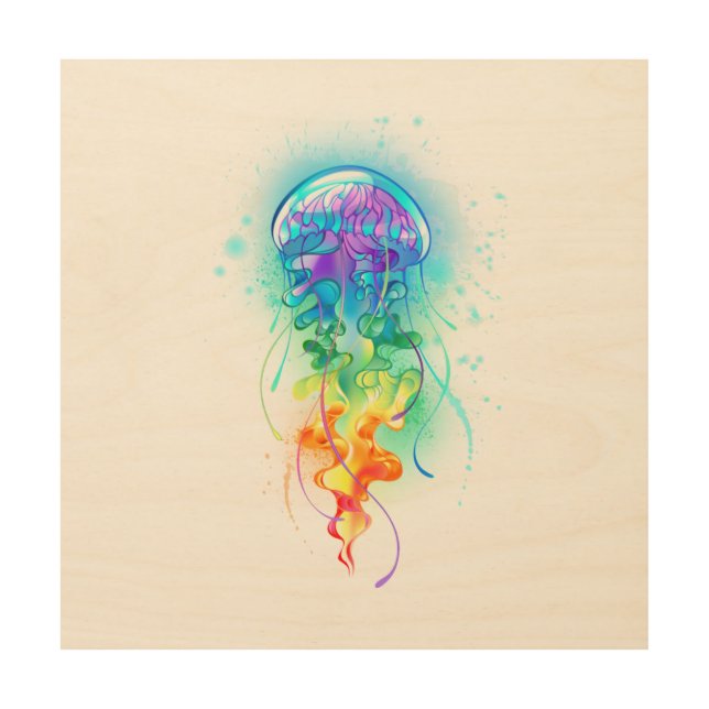 Rainbow jellyfish wood wall art (Front)