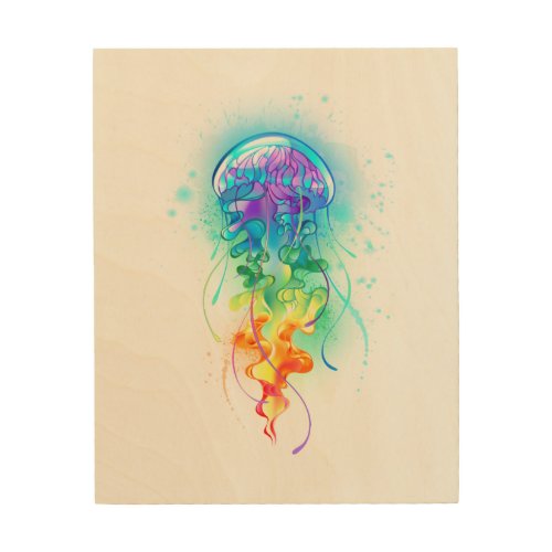 Rainbow jellyfish wood wall art