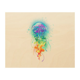 Rainbow jellyfish wood wall art
