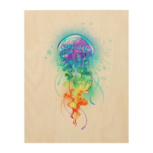 Rainbow jellyfish wood wall art