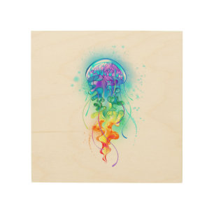 Rainbow jellyfish wood wall art