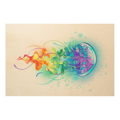 Rainbow jellyfish wood wall art