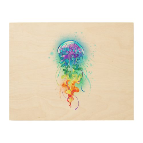 Rainbow jellyfish wood wall art