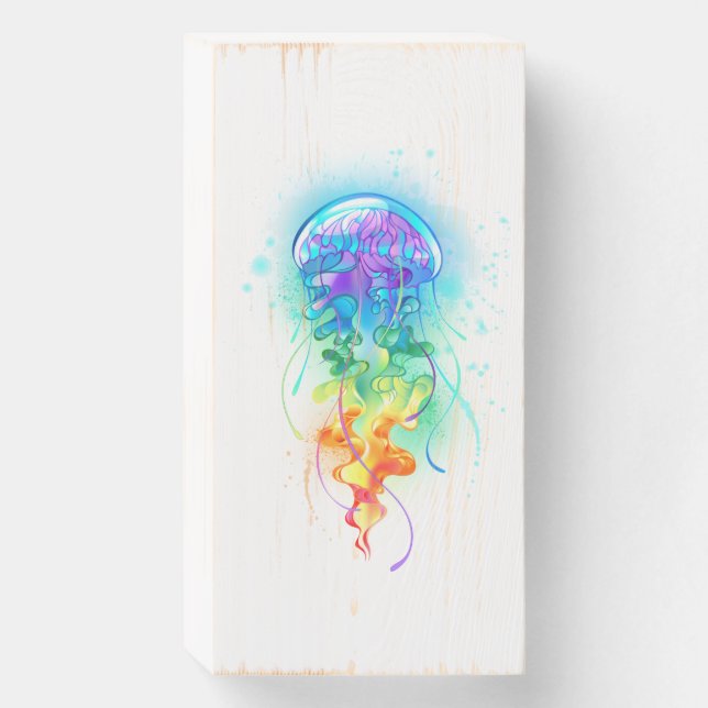 Rainbow jellyfish wooden box sign (Front Vertical)