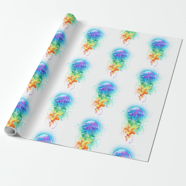 Rainbow jellyfish wrapping paper (Unrolled)