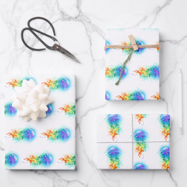 Rainbow jellyfish wrapping paper sheets (Front)