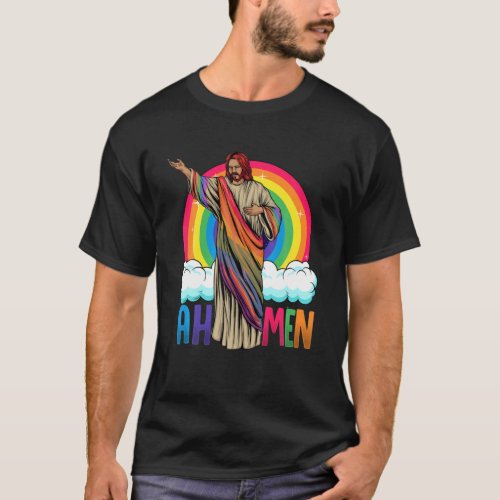 Rainbow Jesus Ah Men T_Shirt