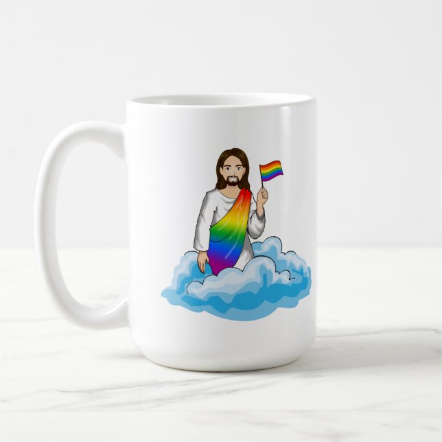 Rainbow Jesus Flag Coffee Mug (Left)