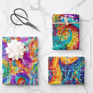Rainbow Jewel Tone Mosaic Glass Pattern Birthday Wrapping Paper Sheets