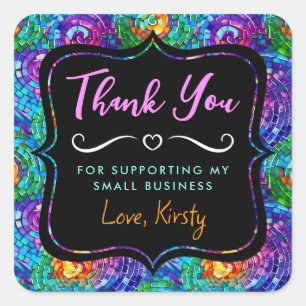 Rainbow Jewel Tone Mosaic Glass Small Business Square Sticker