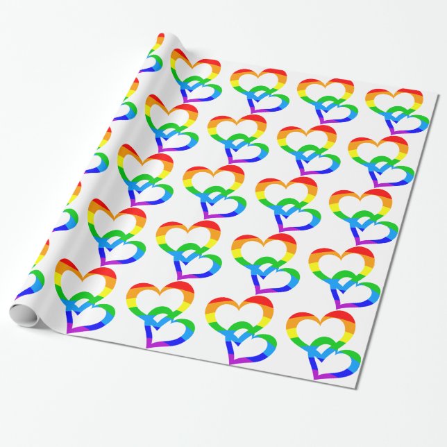 Rainbow Joined Hearts Gift Wrap (Unrolled)