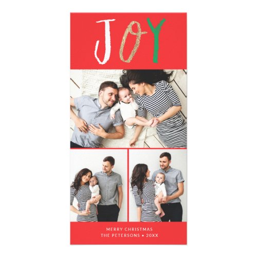 Rainbow Joy 3 Photo Collage Christmas Holiday Card