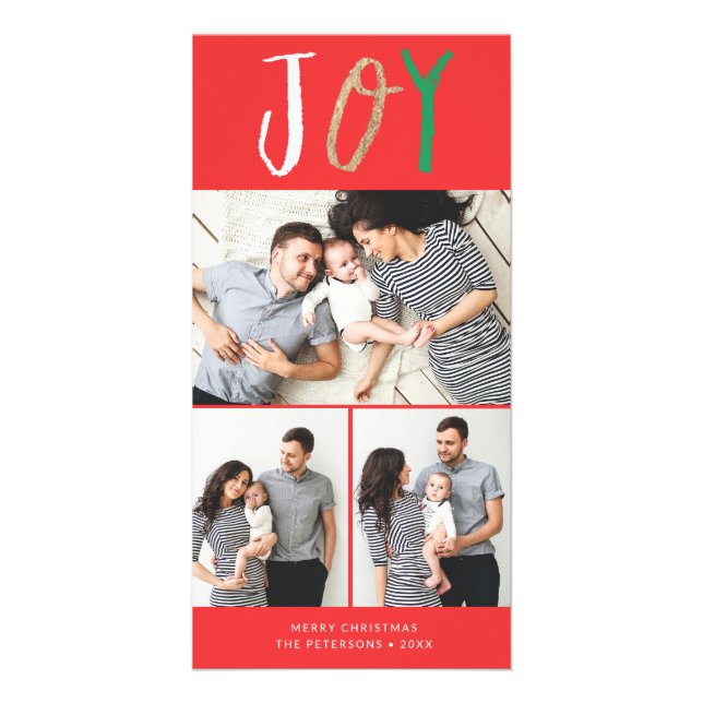 Rainbow Joy 3 Photo Collage Christmas Holiday Card (Front)