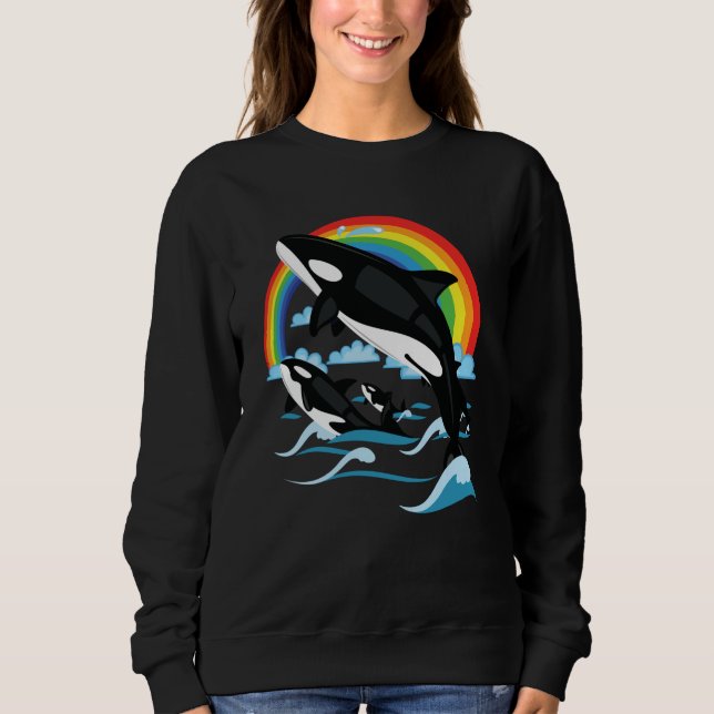Rainbow & Jumping Orca Killer Whale Sweatshirt (Front)