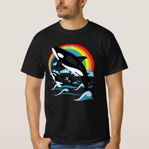 Rainbow  Jumping Orca Killer Whale T_Shirt