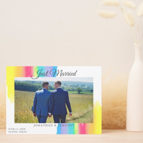 Rainbow Just Married Newlywed Photo Chic Wedding Announcement