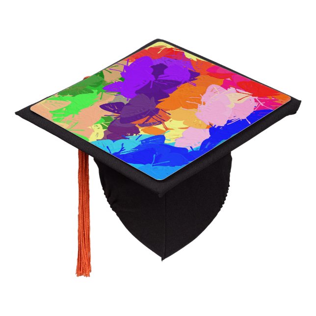 Rainbow Kaleidoscope Butterflies Graduation Cap Topper (Angled)