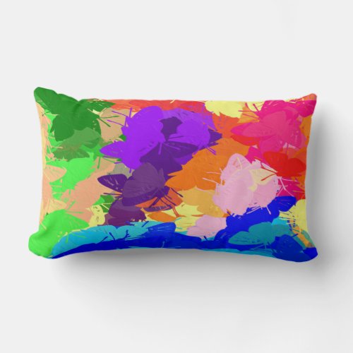 Rainbow Kaleidoscope Butterflies Lumbar Pillow
