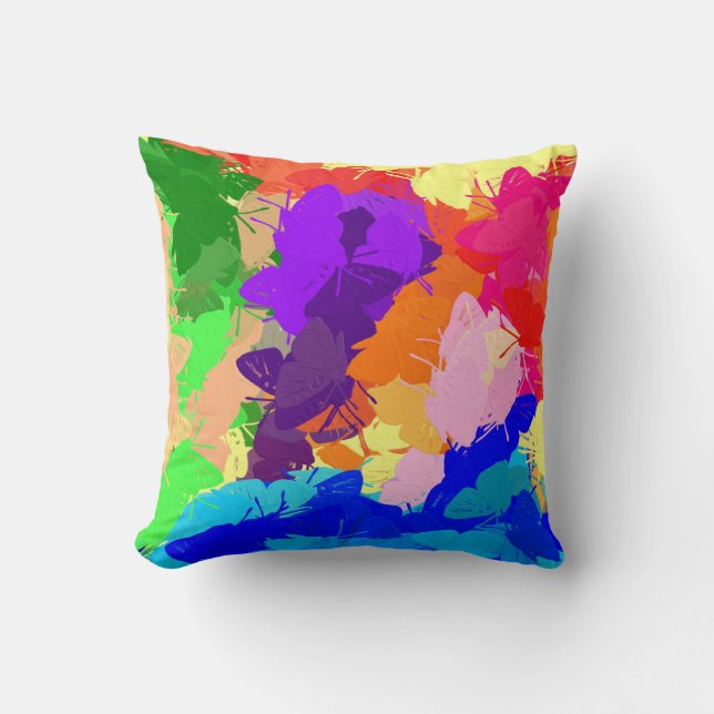 Rainbow Kaleidoscope Butterflies Throw Pillow (Front)