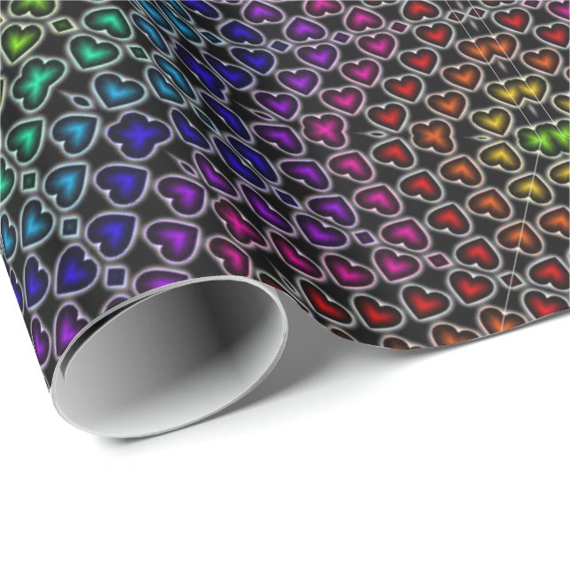 Rainbow Kaleidoscope Hearts Pattern Wrapping Paper (Roll Corner)