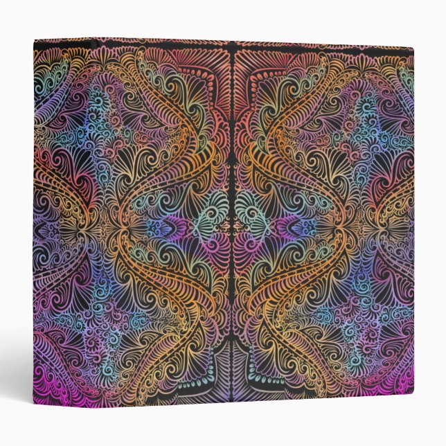 Rainbow Kaleidoscope Mandala 3 Ring Binder (Front/Spine)