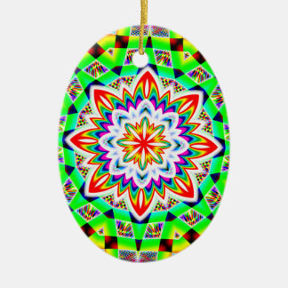 Rainbow Kaleidoscope Mandala (add words) Ceramic Ornament