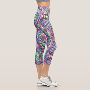 Rainbow Kaleidoscope Mandala Art Abstract Pattern Capri Leggings