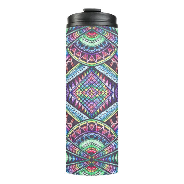 Rainbow Kaleidoscope Mandala Art Abstract Pattern Thermal Tumbler (Front)