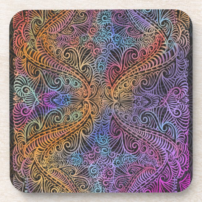 Rainbow Kaleidoscope Mandala Beverage Coaster (Front)