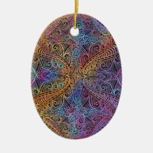 Rainbow Kaleidoscope Mandala Ceramic Ornament