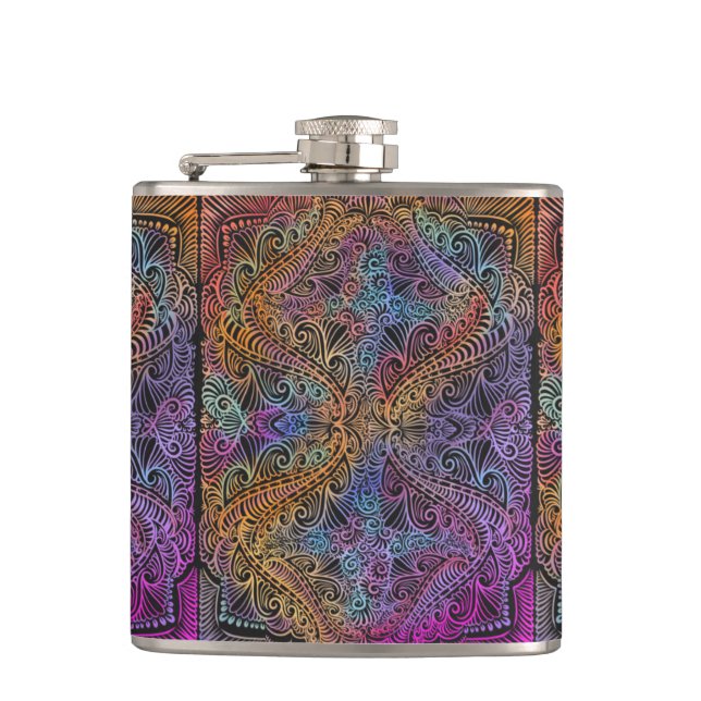 Rainbow Kaleidoscope Mandala Flask (Front)