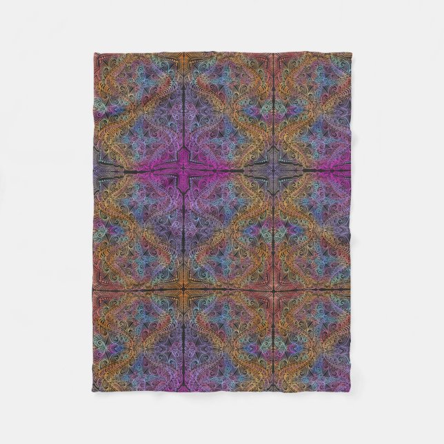 Rainbow Kaleidoscope Mandala Fleece Blanket (Front)